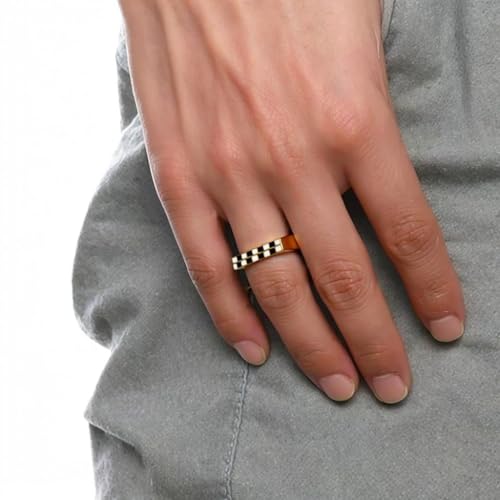 MYNENEY Stainless Steel Square Shape Signet for Men Statement Ring - color: B&W Lattice