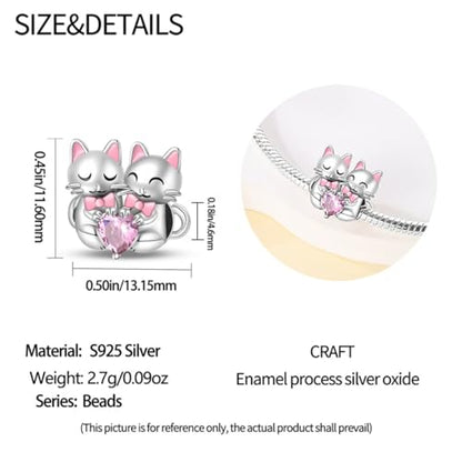 925 Silver Charm for Bracelets Animal Pet Insect Series Women Jewelry Gift - color: Pink Cat