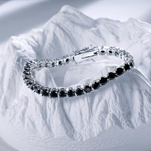 Black Classic Tennis Bracelets for Women, 18K White Gold Plated Round Cubic Zirconia Tennis Bracelet for Women Mom Wife - size: 7 Inch