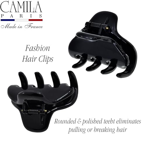 Camila Paris CP3642 French Hair Clip for Women, Small 1 inch Set of 2 Girls Hair Claw Clips Jaw Fashion Durable and Styling Hair Accessories for Women, Strong Hold No Slip Grip, Made in France - color: Black 1" 2PK