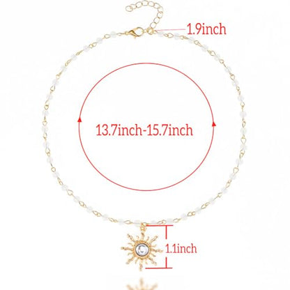 Tgirls Boho Beaded Choker Necklace Opal Bead Necklace Sun Pendant Summer Jewelry for Women - color: White-opal