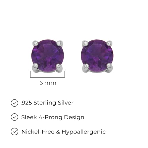 Amazon Essentials Sterling Silver Round Birthstone Stud Earrings - color: Purple Amethyst, February