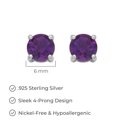 Amazon Essentials Sterling Silver Round Birthstone Stud Earrings - color: Purple Amethyst, February