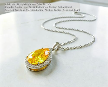 VONSSY Classic Oval Pendant Gemstone Necklace | Crystal Ruby Sapphire Waterdrop Birthstone Teardrop Emerald Necklace | 18K Platinum Gold Plated Chain | Jewelry Gift for Mother Wife Girlfriend - color: NL-Yellow-Platinunm