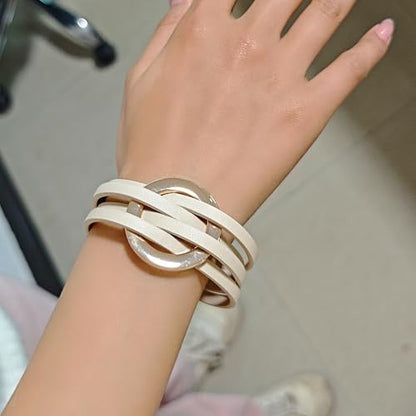 ZMANYIJEW Leather Wrap Bracelets for Women,Boho Cuff Bracelets Multi-Layer Crystal Beads Cuff Bracelet Multilayered Leopard Leather Braided Bangle Wrist Cuff Bangles - style: O-khaki