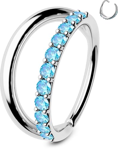 OUFER Nose Rings Silver, 20G Double Hoop 8MM Nose Rings, Seamless Stainless Steel Rook Daith Piercing Jewelry for Women & Men - style: Style3-Blue