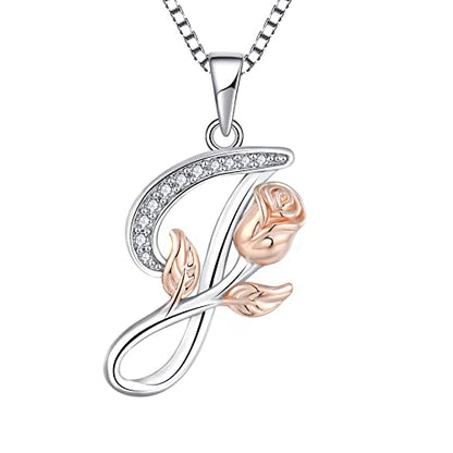 STARCHENIE Initial Necklace for Women Sterling Silver Letters 26 Alphabet Pendant Rose Flower Jewelry Gifts for Family Sisters Friend - color: J