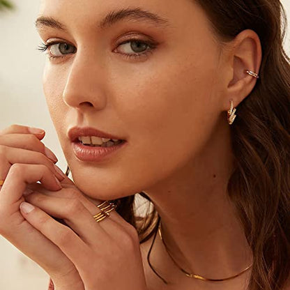 Huggie Hoop Earrings 14K Gold Plated Cubic Zirconia Dainty Simple Cute Beads Elegant CZ Circle Small Hoop Earring for Women Minimalist Handmade Hypoallergenic Jewelry - color: CZ-Winding