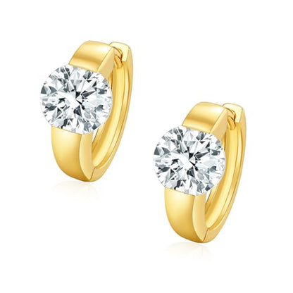 Sterling Silver Hoop Earrings, Hoops CZ Cubic Zirconia White Gold Plated Huggie Hoop Earrings for Women Gift 1.2 ct - color: yellow