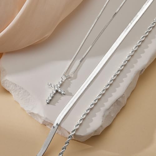 Poxtex Cross Necklace for Women Teen Girls, Dainty 14K Gold Silver Plated Cross Choker Jewelry Non Tarnish Waterproof Cute Simple Small Necklace Christian Baptism Religious Faith Jewelry Gifts - color: 09 Layered cross necklace-silver