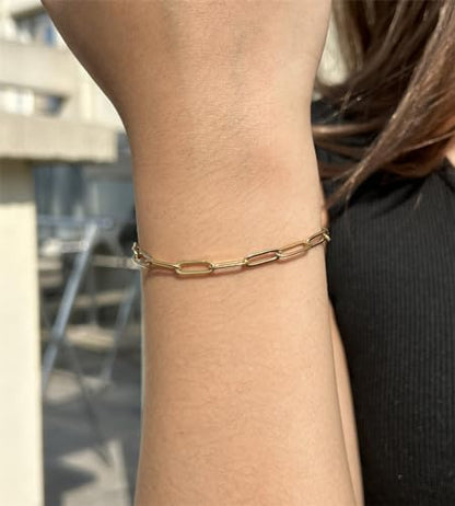 WangGao Stainless Steel Paperclip Link Chain Bracelet for Women Popular Minimalist Jewelry - color: Gold