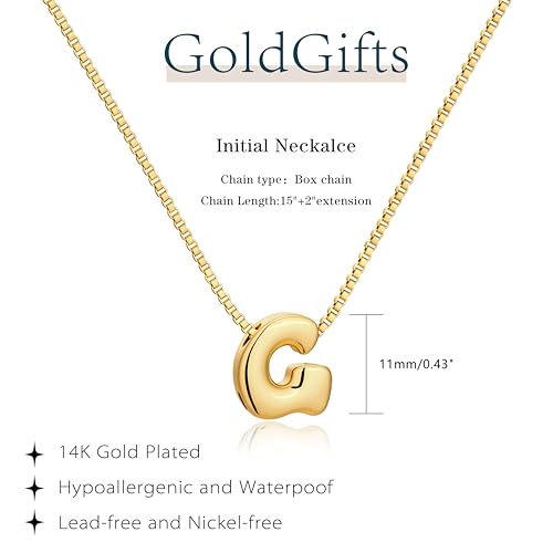 Bubble Gold Initial Necklaces for Women,14K Gold Plated A-Z Initial Necklaces for Women, Chunky balloon letter name Pendant Necklace Fashion Jewelry Gifts - color: G, style: Gold