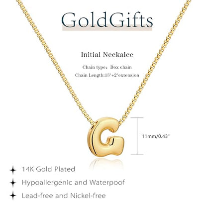 Bubble Gold Initial Necklaces for Women,14K Gold Plated A-Z Initial Necklaces for Women, Chunky balloon letter name Pendant Necklace Fashion Jewelry Gifts - color: G, style: Gold