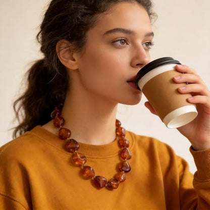 We We Chunky Colorful Beaded Necklace for Women Large Boho Statement Bead Chokers Necklaces Turquoise Blue Big Beads Jewelry Neck Summer Beach - color: big bead amber