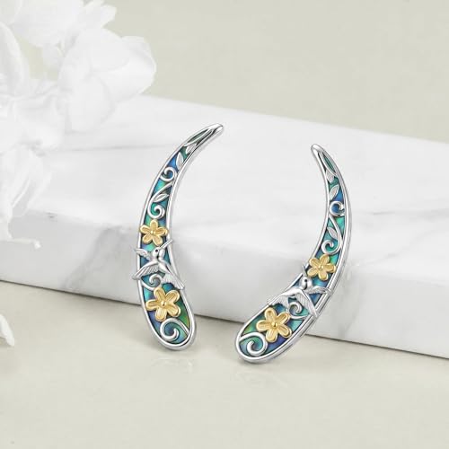 Ear Climbers Earrings for Women Sterling Silver Vintage Ear Crawler Earrings Jewelry Gifts for Women - style: Hummingbird Sunflower