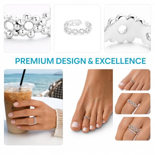 Flower Toe Ring for Women Hawaiian Leaf Big Rings Chic Design Adjustable 925 Sterling Silver Toe High Polish Flower Rings Comfort Fit Rings Pure Stainless Steel Floral Band Stylish Toe Rings