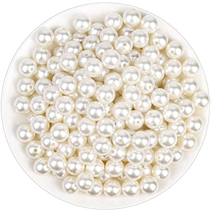 Pearl Beads for Craft, Anezus 200pcs Ivory Faux Fake Pearls, 12 MM Sew on Pearl Beads with Holes for Jewelry Making, Bracelets, Necklaces, Hairs, Crafts, Decoration and Vase Filler - size: 12 MM