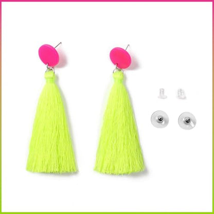 80s 90s Neon Tassel Dangle Earrings, Long Colorful Fringe Drop Earrings for Women, Retro Costume Jewelry for Party & Festival