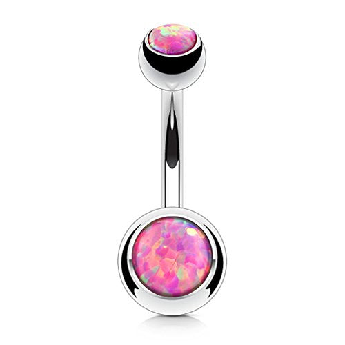 14GA Surgical Steel & Synthetic Opal Resin Belly Button Rings for Women | 3/8" Length, 5mm x 8mm Ball, Classic Look, Super High Quality - style: 92- 6pc All Colors (White, Pink, Blue, Purple, Red, Green)