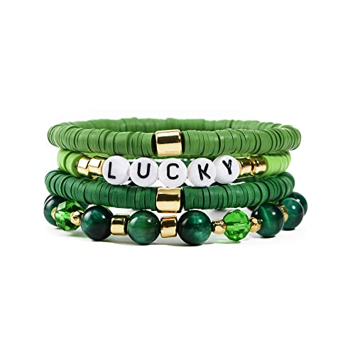 Boho Beaded Stretch Bracelets For Women Stackable Crystal Gold Plated Beaded Bracelets Set Trendy Handmade Friendship Braeclet Jewelry Gifts - color: Q-clay stone baed