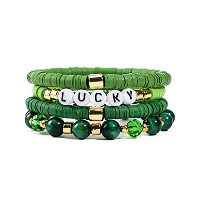 Boho Beaded Stretch Bracelets For Women Stackable Crystal Gold Plated Beaded Bracelets Set Trendy Handmade Friendship Braeclet Jewelry Gifts - color: Q-clay stone baed