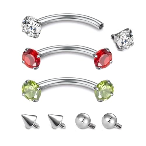 16G Eyebrow Piercing Jewelry Surgical Steel Internal Thread Curved Barbell Tiny Eyebrow Ring Vertical Labret Lip Jewelry Ear Rook Small Christmas Belly Button Ring for Women Men - color: mix