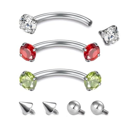 16G Eyebrow Piercing Jewelry Surgical Steel Internal Thread Curved Barbell Tiny Eyebrow Ring Vertical Labret Lip Jewelry Ear Rook Small Christmas Belly Button Ring for Women Men - color: mix