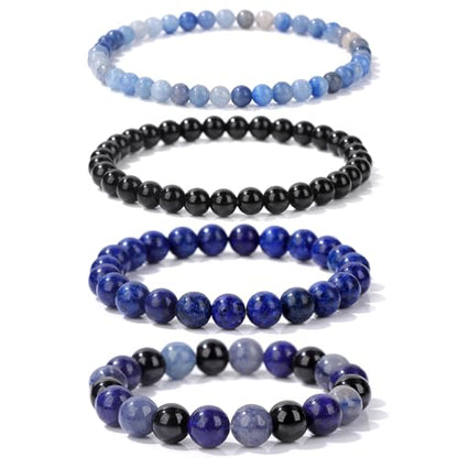 Vinswet 4pcs Beaded Bracelets for Women,Natural Healing Crystal Gemstones Bracelet,Anxiety Stress Relief Bracelet Handmade purple Jewelry Gifts for Women - color: Blue Aventurine&Black Obsidian&lapis lazuli