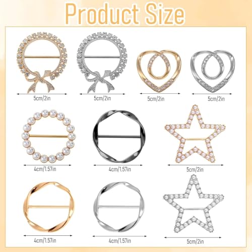 10PCS Scarf Ring Clip -T-shirt Ties Clips Clothes Corner Knotted Button for Women Fashion Metal Round Circle Shirt