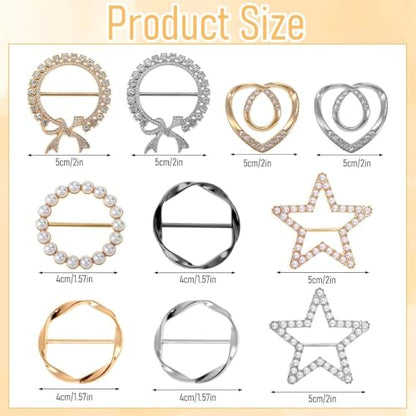 10PCS Scarf Ring Clip -T-shirt Ties Clips Clothes Corner Knotted Button for Women Fashion Metal Round Circle Shirt