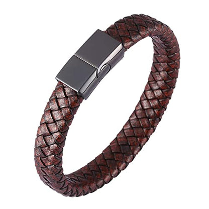 Wycian Leather Bracelet Jewelry, Gold Bracelet for Boys Black Stainless Steel Simple Braided Leather Cord for Men Boys Jewerly Gifts Upgrade