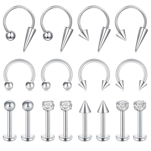 Zolure 16g Lip Rings Horseshoe Labret Jewelry Lip Barbell Ring Spike Snake Bite Piercing Jewelry Tragus Helix Earrings Studs Medusa Piercing for Women Men - color: 16G 8mm #1