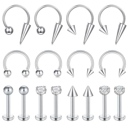 Zolure 16g Lip Rings Horseshoe Labret Jewelry Lip Barbell Ring Spike Snake Bite Piercing Jewelry Tragus Helix Earrings Studs Medusa Piercing for Women Men - color: 16G 8mm #1