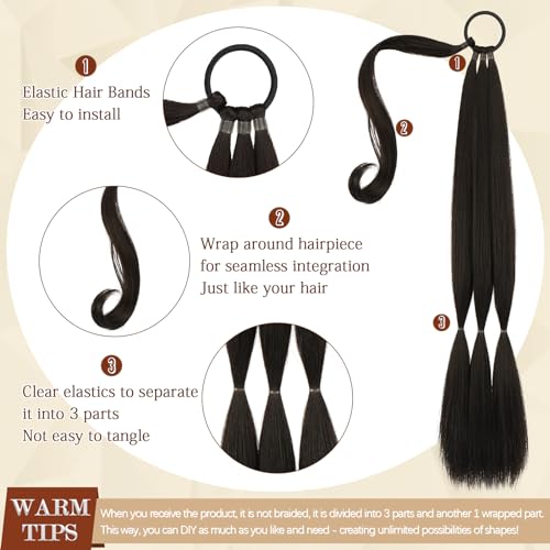 Long Braid Ponytail Extension with Hair Tie Straight Sleek Wrap Around Hair Extensions Braid Pony Tail Fluffy Natural Soft Synthetic Hairpieces for Women Daily Wear - color: Dark Brown, size: 26 Inch (Pack of 1)