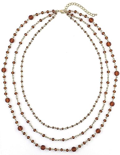 Firstmeet Long Chain Multi Layer Fashion Glass Beads Handmade Necklace for Women - color: Brown