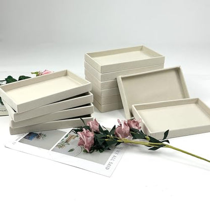 12 Pack Velvet Jewelry Trays, 8.3x5x1 Inches Premium Stackable Jewelry Drawers Organizer Inserts for Women Girls, Beige Jewelry Storage Display Trays for Necklace Earring Ring Bracelet (1 grid)
