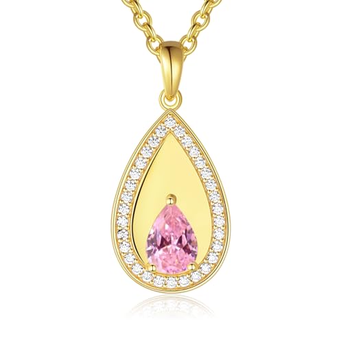 Birthstone Pendant Necklaces for Women 925 Sterling Silver Teardrop Pendant Necklace Birthday Jewelry Gift, 18"+2" Inches - color: 10 - Pink Tourmaline