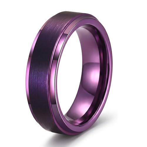 6mm 8mm Black/Gold/Silver/Purple Classic Stainless Steel Wedding Band Ring For Men Womem Matte Brushed Finish Comfort Fit Size 5-12 - color: 6mm-Purplr