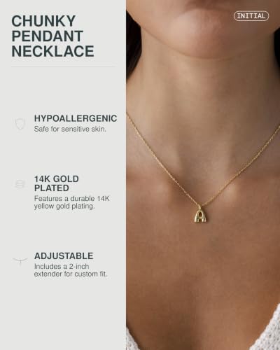 PAVOI 14K Gold Plated Dainty Chunky Bubble Initial Letter Pendant Necklace for Women | Alphabet Letter Necklace - style: - V