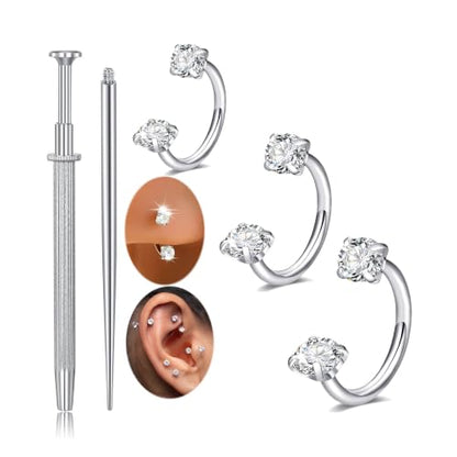 6mm 7mm 8mm 20g Horseshoe Nose Ring Hoop 18 gauge Double Gem Horse Shoe Nose Rings for Women Surgical Steel Half Hoop U Shape Small Silver Gold Tragus Earring Helix Piercing Jewelry Septum Ring - color: A1 - 20g 6mm 7mm 8mm -3pcs silver