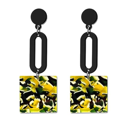 MALOYANVE Acrylic Earrings for Women Trendy Fashion Bohemian Retro Multicolor Mottled Resin Lightweight Geometric Hollow Dangle Drop Statement Post Earrings - color: Yellow