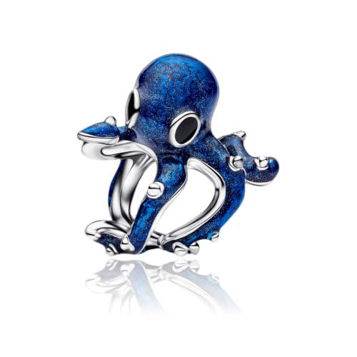 Family Love Mother Daughter Grandma Charm 925 Sterling Silver fits Bracelets Necklace Pendant Bead Charms Jewelry Gift for Women Family Friends - color: Blue Octopus Charm