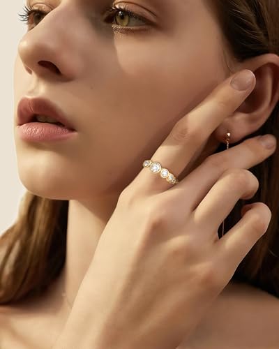 14K Gold Filled Rings for Women, Cubic Zirconia Half Eternity Stackable Ring, Wedding Bands for Women Non Tarnish Waterproof - Wedding Anniversary Engagement Statement Travel Rings Size 5-10