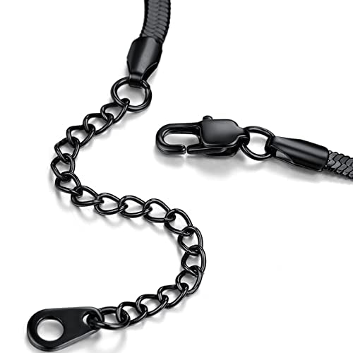 ChainsHouse Stainless Steel Herringbone Flat Chain Bracelets for Women,18K Gold/Rose Gold/Black Metal Paperclip/Snake/Cuban/Figaro Sterling Silver Link Charm Bracelet, 16+5cm Adjustable, With Gift Box - color: g. herringbone-black-3mm