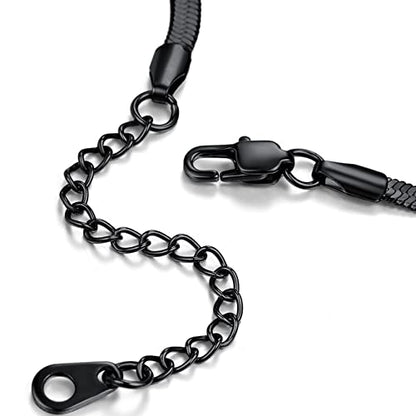 ChainsHouse Stainless Steel Herringbone Flat Chain Bracelets for Women,18K Gold/Rose Gold/Black Metal Paperclip/Snake/Cuban/Figaro Sterling Silver Link Charm Bracelet, 16+5cm Adjustable, With Gift Box - color: g. herringbone-black-3mm