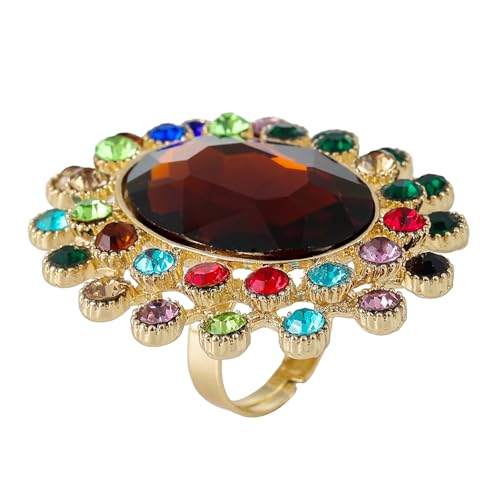 PINK TOWN Vintage Rhinestone Glass Finger Rings,Fashion Crystal Adjustable Open Wrap Knuckle Ring Boho Big Oval Stackable Rings Statement Ring Engagement Wedding Cocktail Party Rings Jewelry - color: Color