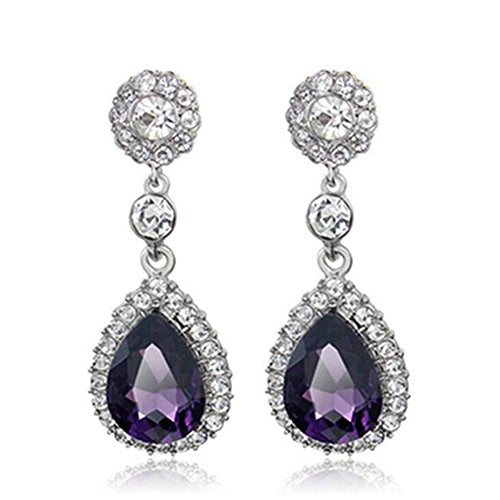 Gorgeous Austrian Crystal Rhinestone Wedding Bridal Teardrop Drop Dangle Earrings - color: Pierced-Purple
