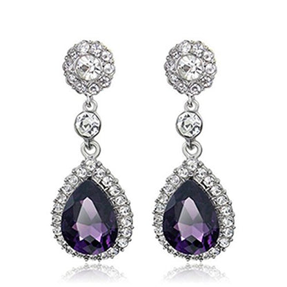 Gorgeous Austrian Crystal Rhinestone Wedding Bridal Teardrop Drop Dangle Earrings - color: Pierced-Purple