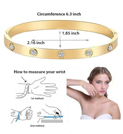 Stainless Steel for Ladies Men Bracelet Bangle Yellow 18k Gold Plated Diamonique CZ stone crystal - color: Gold