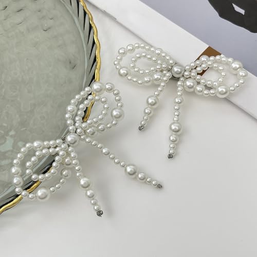 Faux Pearls Bow Pin Ankle Chain Pants Clip Decorations for Jeans Trousers Elegant Adjustable Cuff Accessories